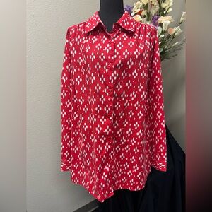 Roman’s Red and White Women's Button-Up Blouse Size 1X